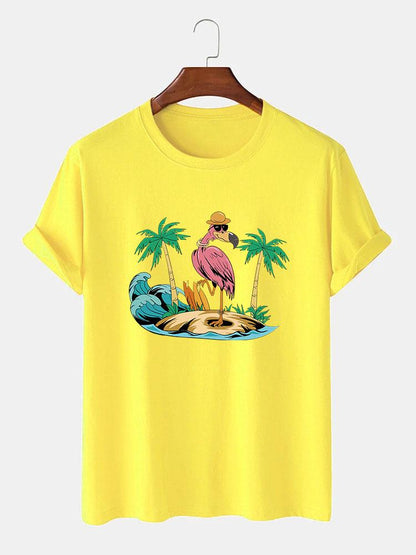 Flamingo On Vacation Print T-Shirt