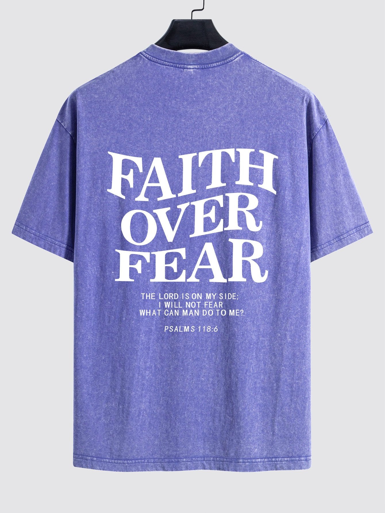 Faith Over Fear Print Washed Distressed Drop Shoulder T-Shirt