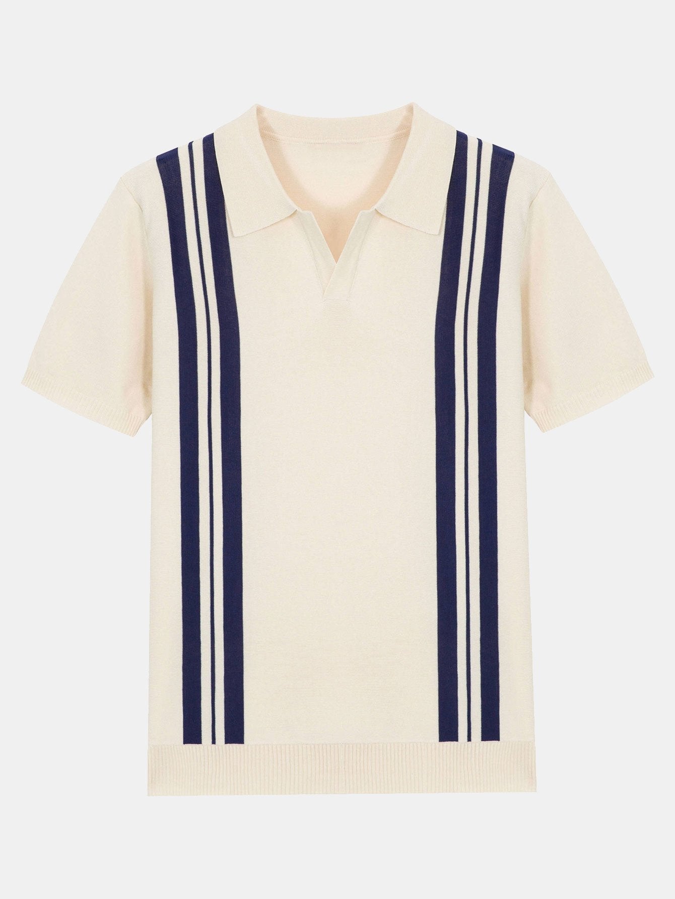 Striped Johnny Collar Sweater Polo