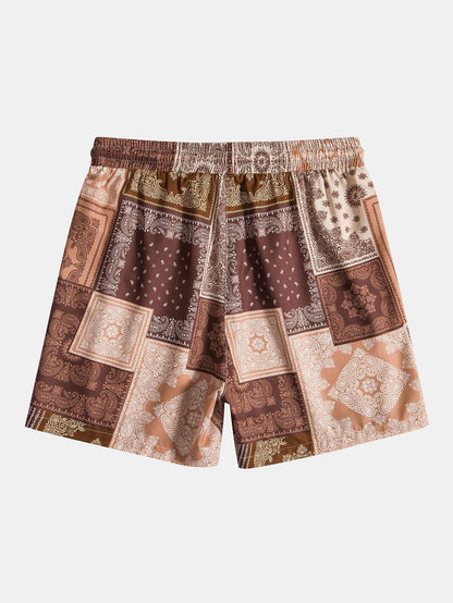 Paisley Patchwork Print Drawstring Shorts