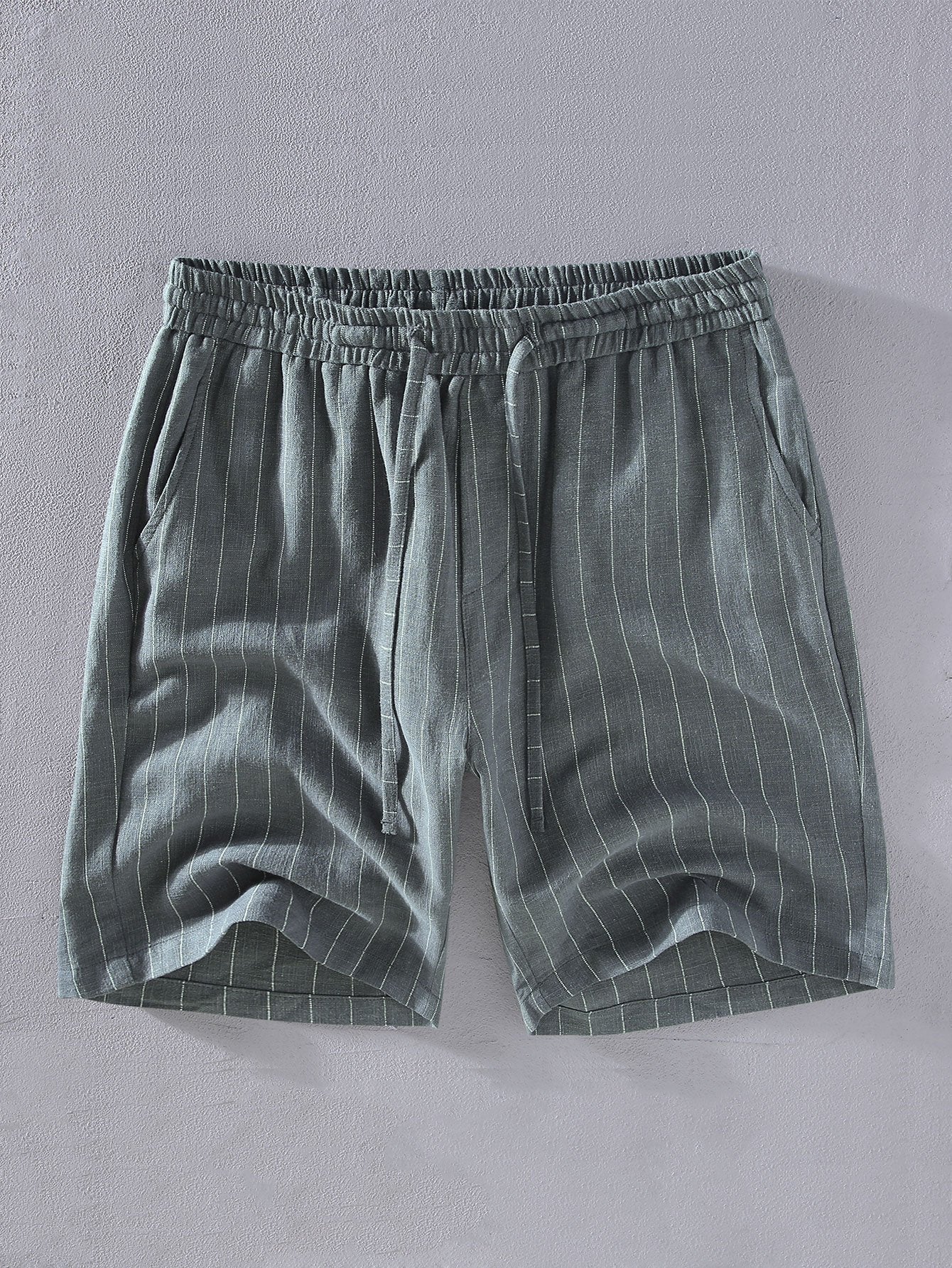 Linen Cotton Blend  Striped Shorts