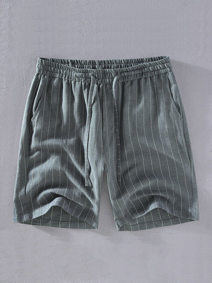 Linen Cotton Blend  Striped Shorts