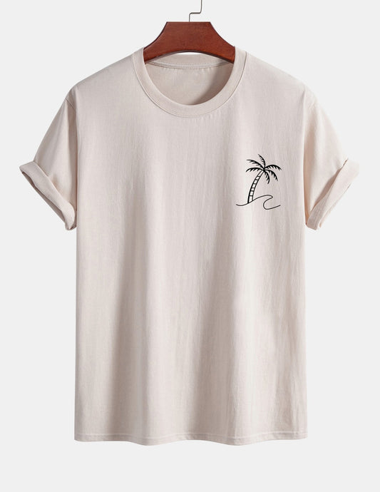 Regular Fit Palm Tree Print Cotton T-Shirt