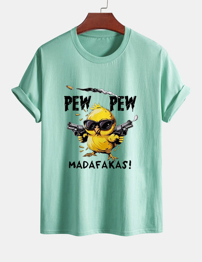 Regular Fit PEW PEW MADAFAKAS Chicken Print Cotton T-Shirt