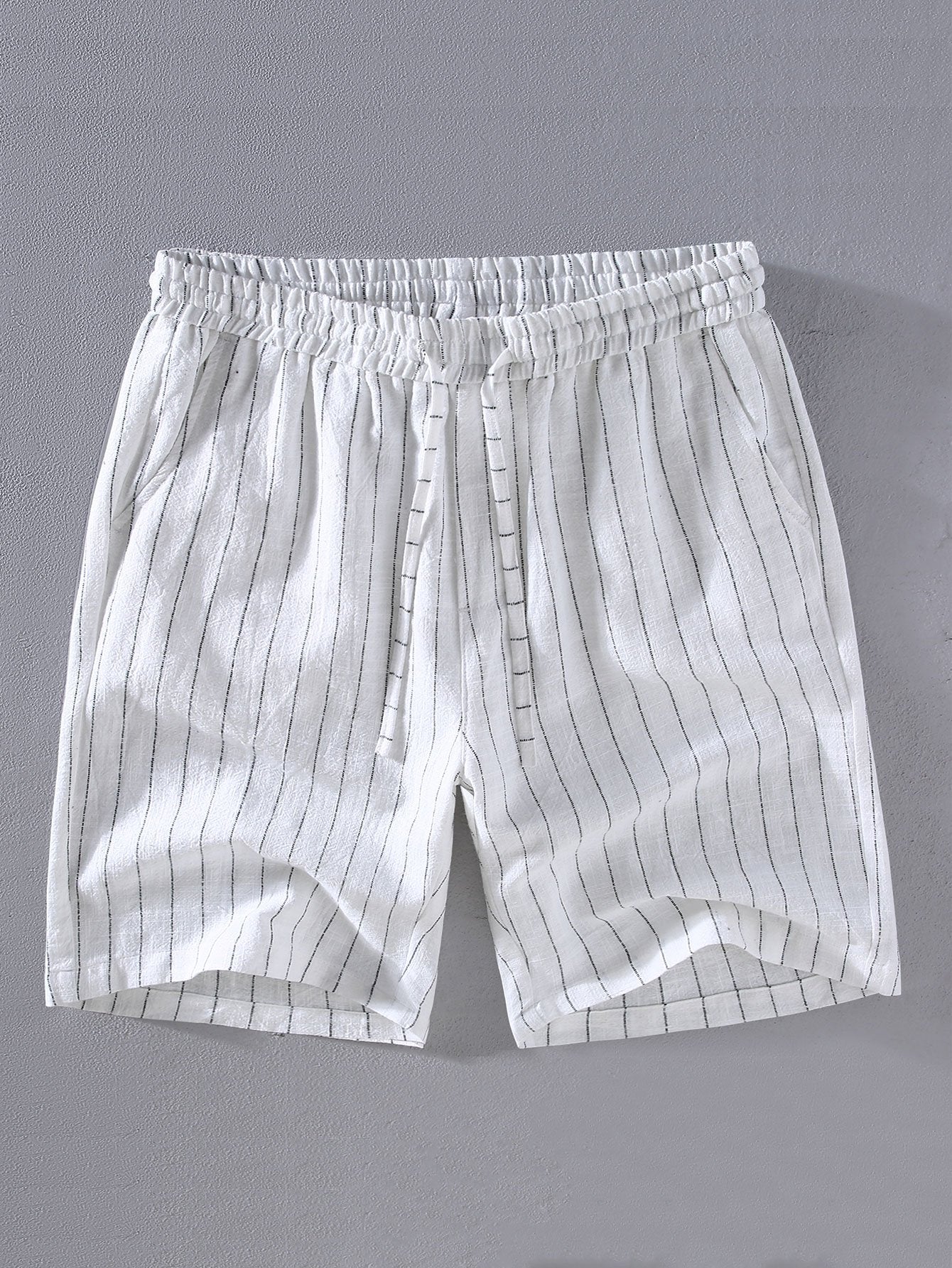 Linen Cotton Blend  Striped Shorts