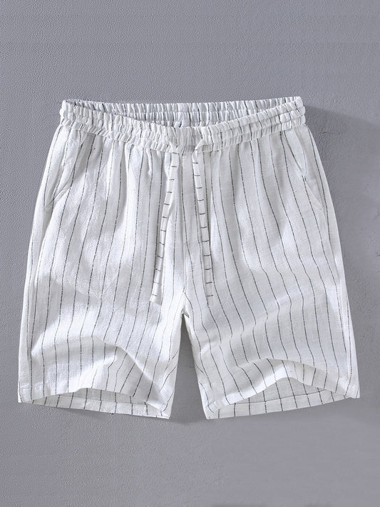 Linen Cotton Blend  Striped Shorts