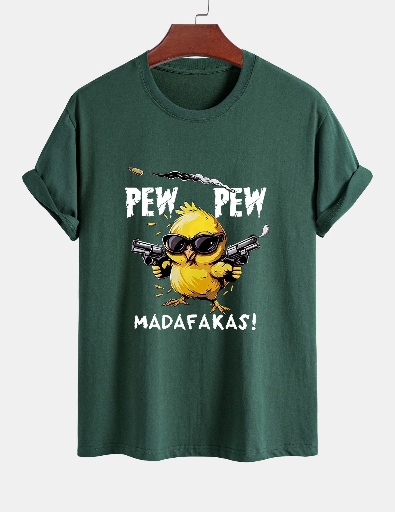 Regular Fit PEW PEW MADAFAKAS Chicken Print Cotton T-Shirt