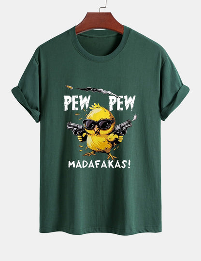 Regular Fit PEW PEW MADAFAKAS Chicken Print Cotton T-Shirt