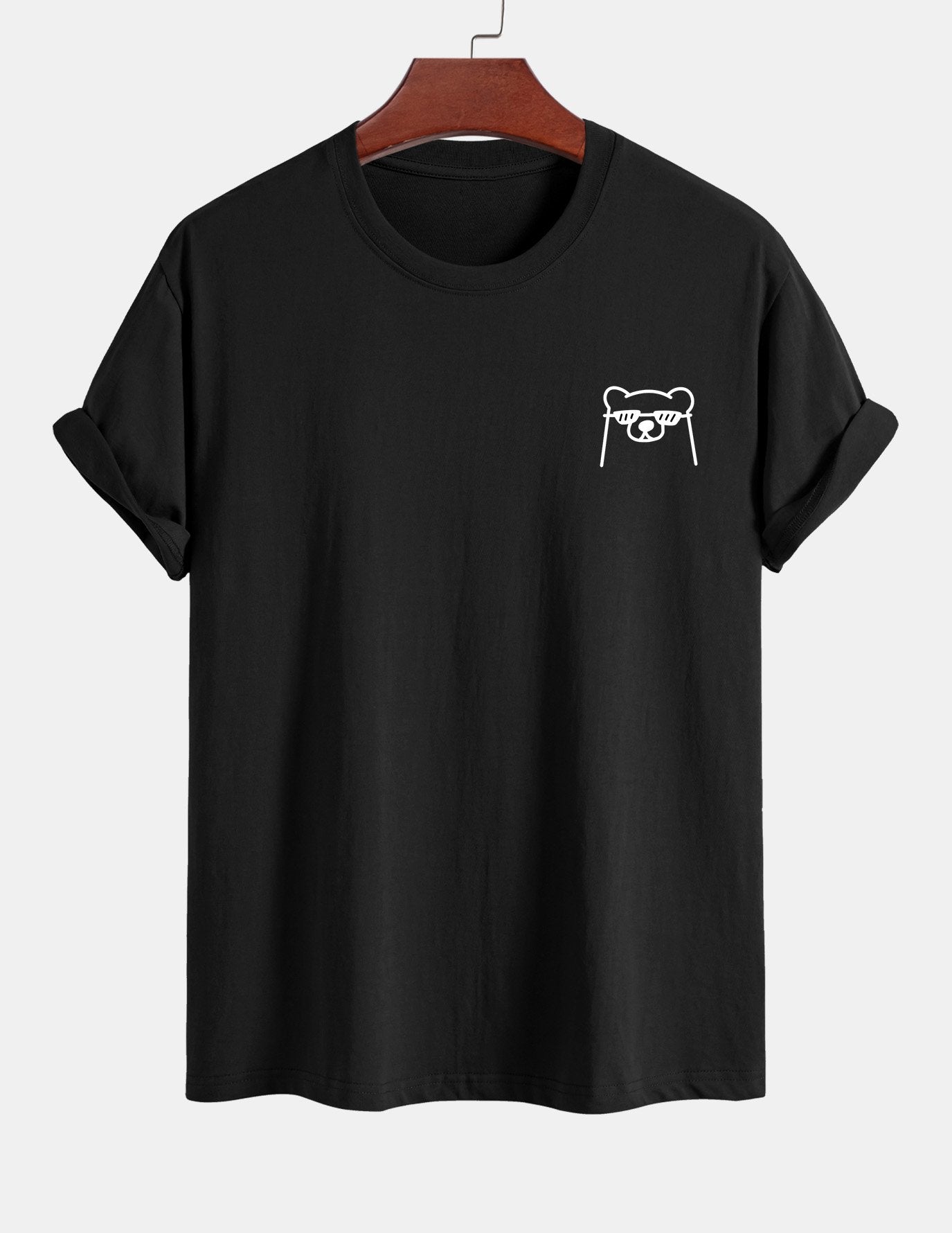 Regular Fit Bear With Sunglasses Print Cotton T-Shirt