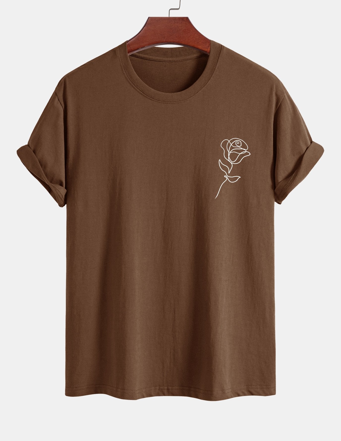 Regular Fit Simple Rose Print Cotton T-Shirt