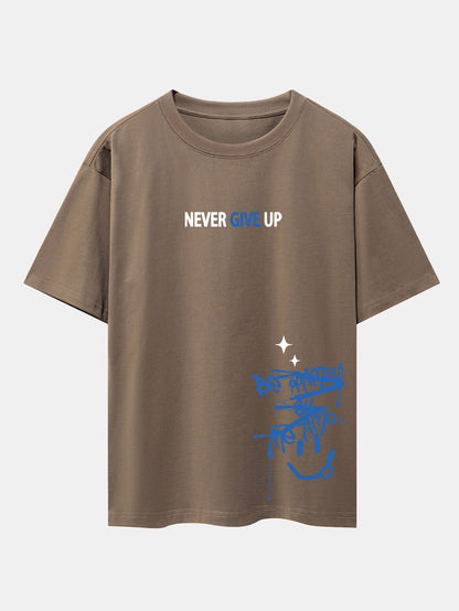 Never Give Up Smiley Face Print Drop Shoulder Oversize T-Shirt