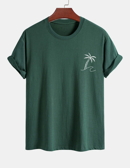 Regular Fit Palm Tree Print Cotton T-Shirt