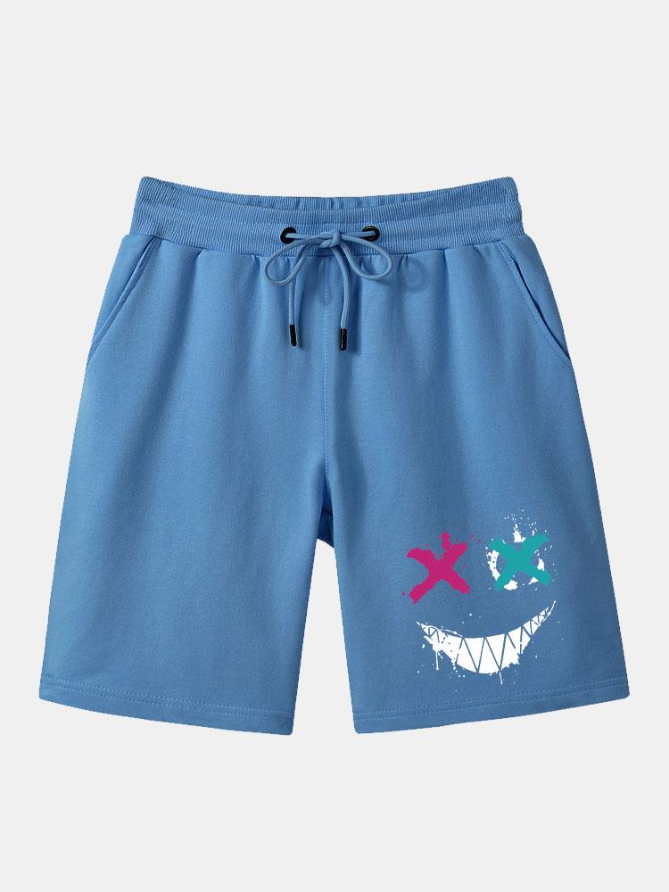 Graffiti Smiley Face Print Man Mid Length Shorts