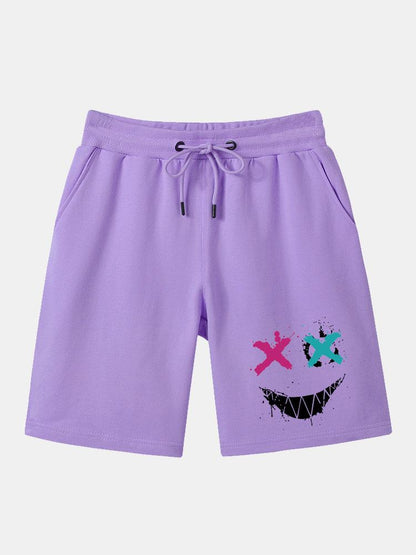 Graffiti Smiley Face Print Man Mid Length Shorts