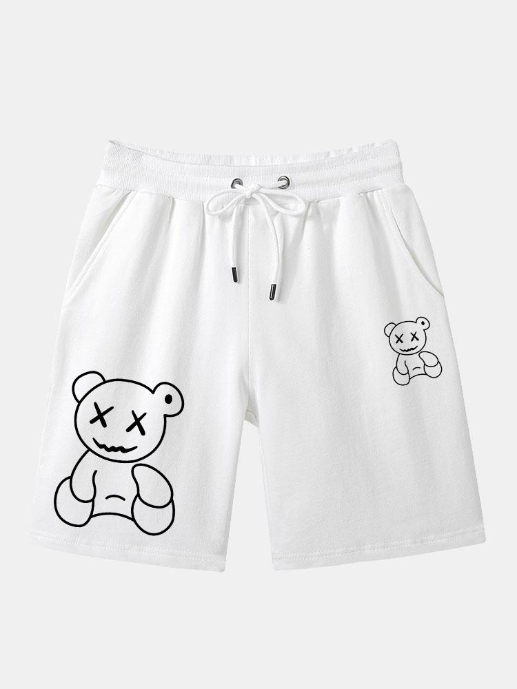 Line Shaped Bear Print Shorts