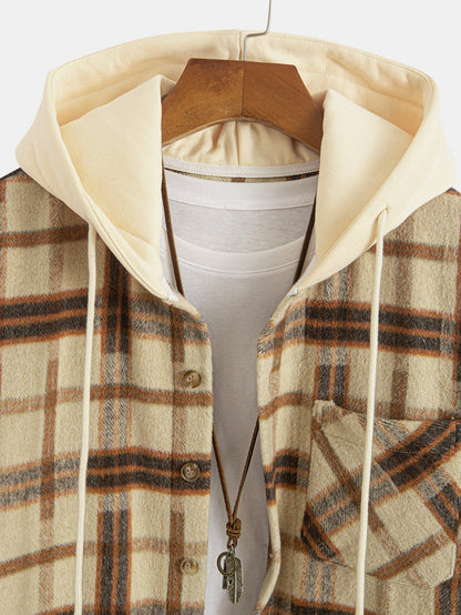 Relax Fit Heavy Weight Flannel Plaid Hooded Shirt