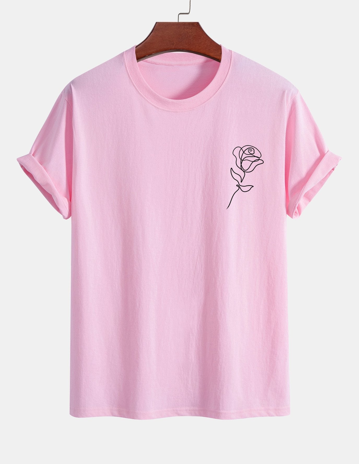 Regular Fit Simple Rose Print Cotton T-Shirt