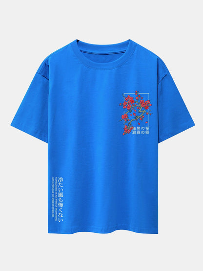 Cherry Blossom Slogan Print Drop Shoulder Oversize T-Shirt