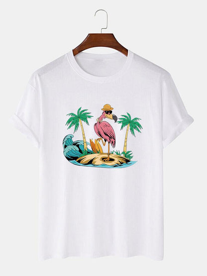 Flamingo On Vacation Print T-Shirt
