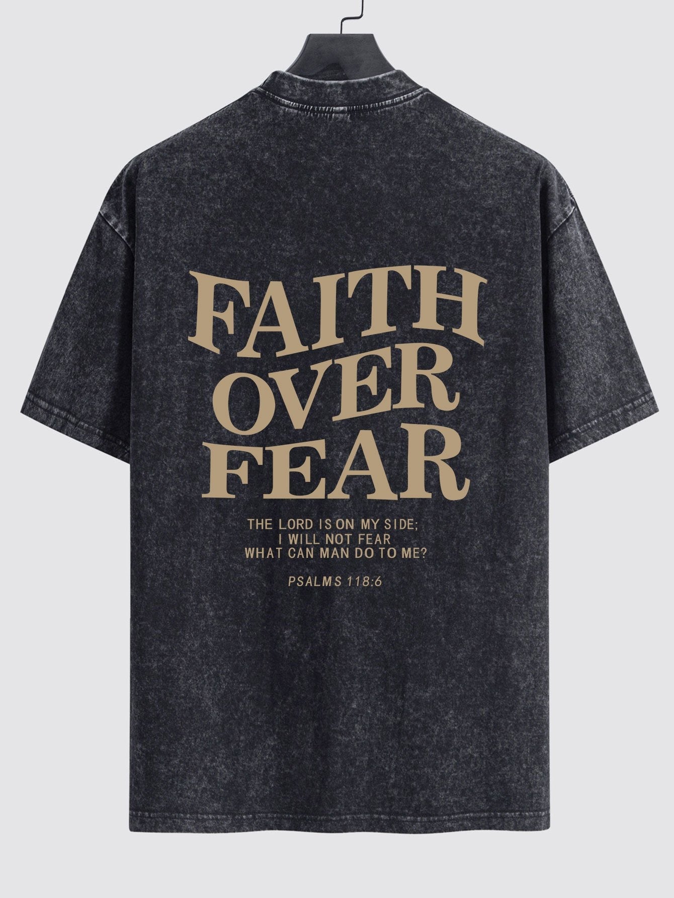 Faith Over Fear Print Washed Distressed Drop Shoulder T-Shirt