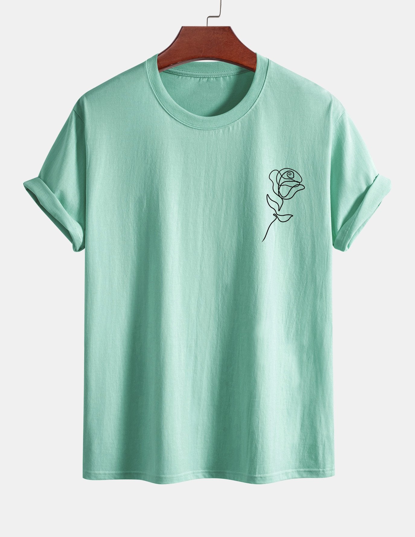 Regular Fit Simple Rose Print Cotton T-Shirt
