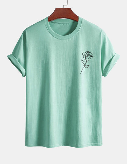 Regular Fit Simple Rose Print Cotton T-Shirt