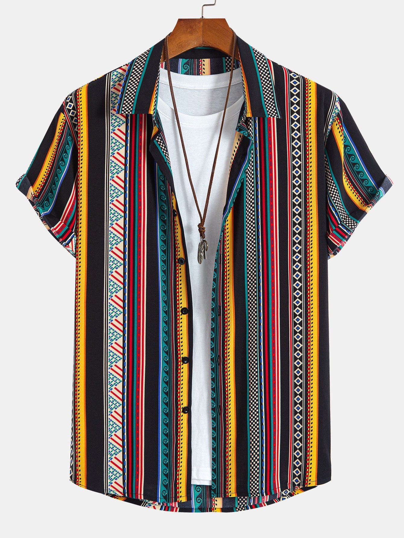 Ethnic Geometric Print Button Up Shirt