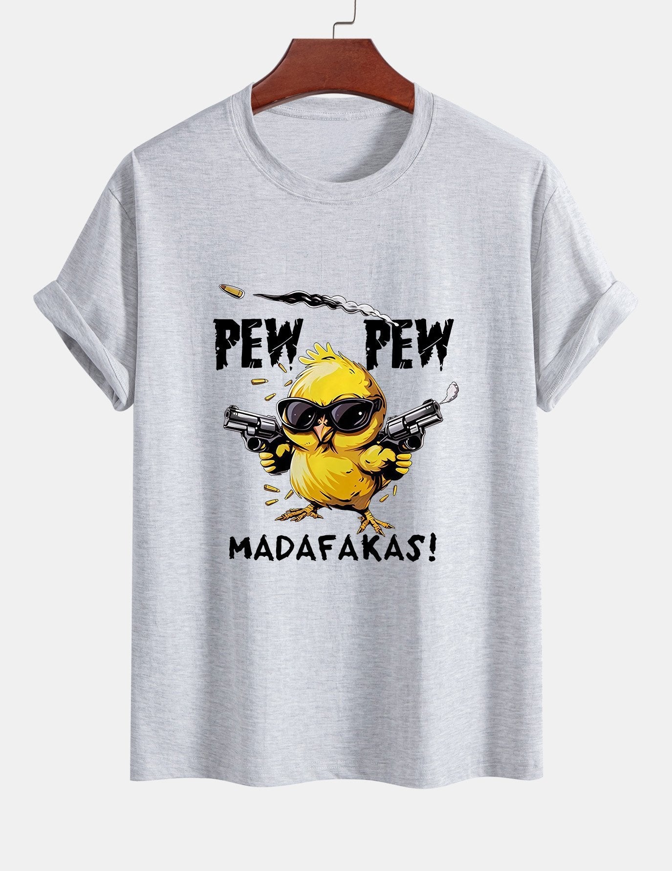 Regular Fit PEW PEW MADAFAKAS Chicken Print Cotton T-Shirt