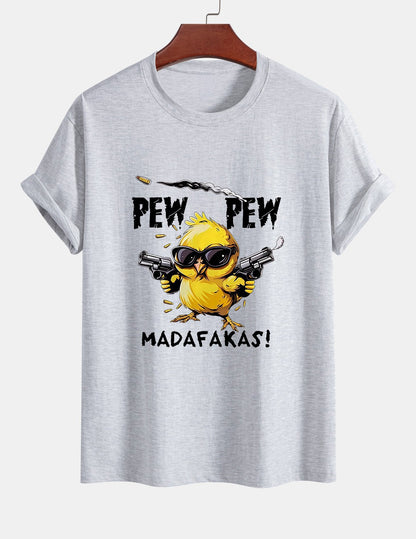 Regular Fit PEW PEW MADAFAKAS Chicken Print Cotton T-Shirt