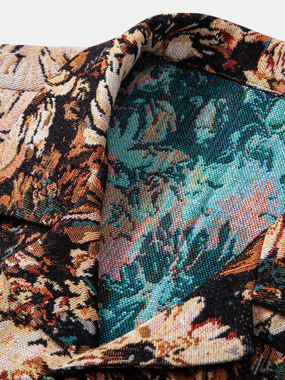 Painted Floral Jacquard Cuban Shirt