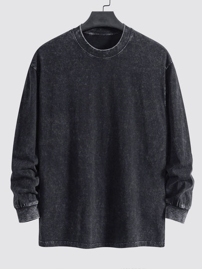 Relax Fit Long Sleeve Washed Distressed T-Shirt