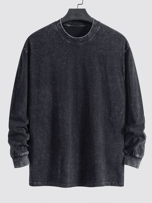 Relax Fit Long Sleeve Washed Distressed T-Shirt