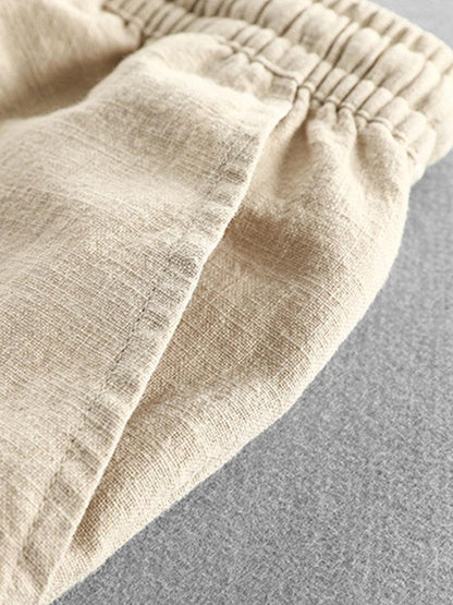 Linen Cotton Blend Drawstring Shorts