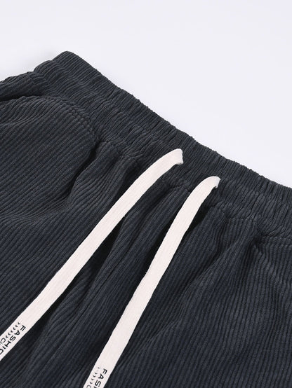 Corduroy Drawstring Shorts With Letter Label