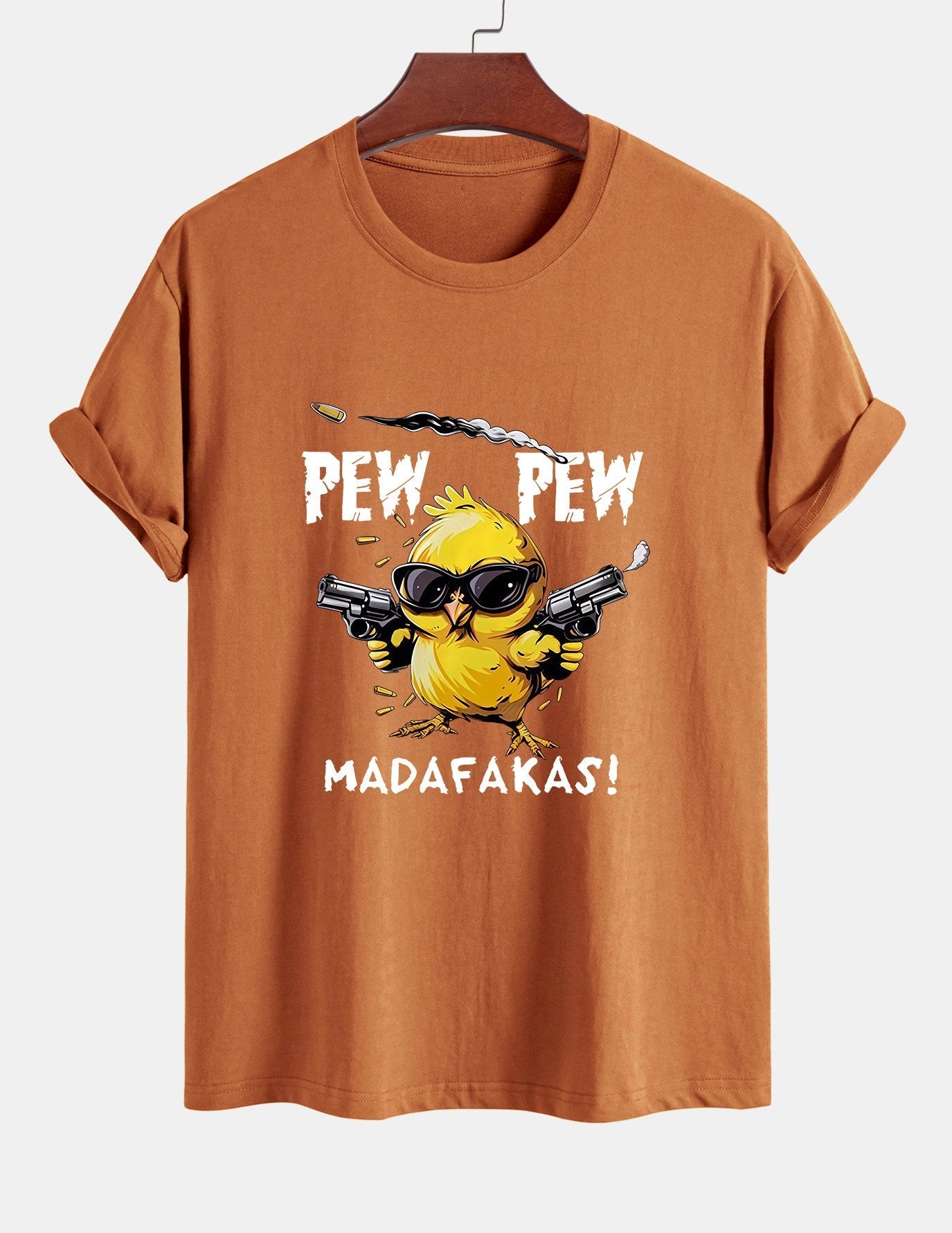 Regular Fit PEW PEW MADAFAKAS Chicken Print Cotton T-Shirt