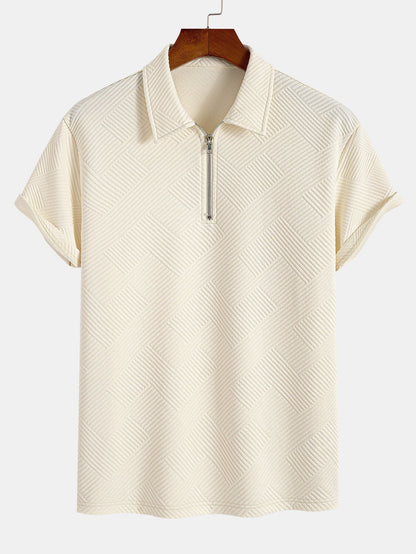 Stripe Jacquard Zip Up Polo