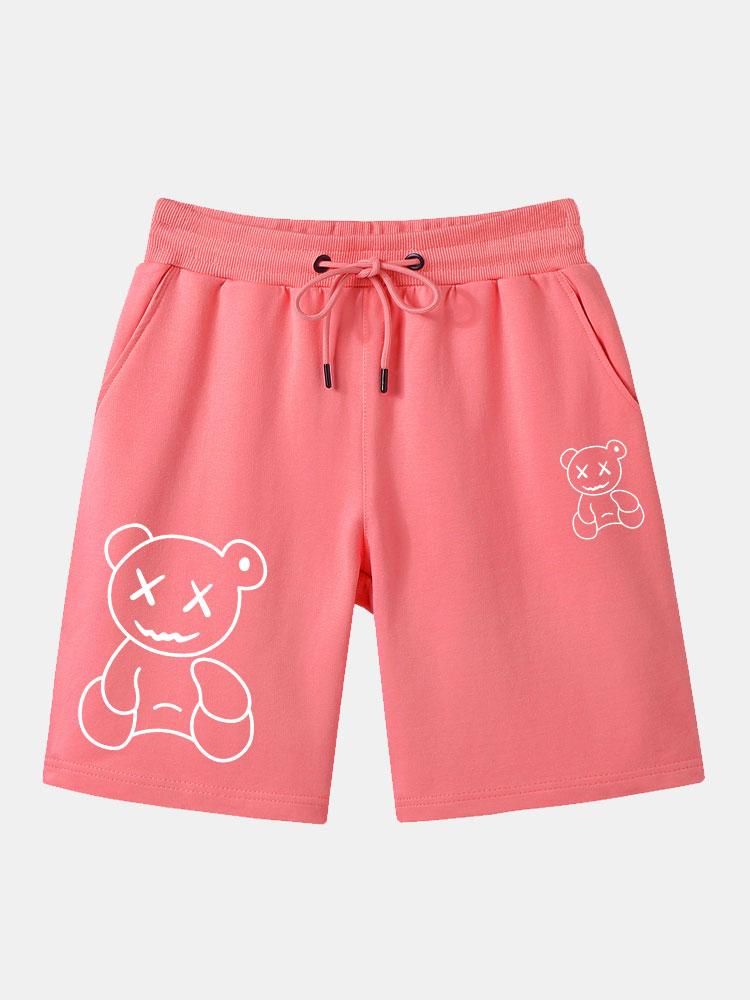 Line Shaped Bear Print Shorts