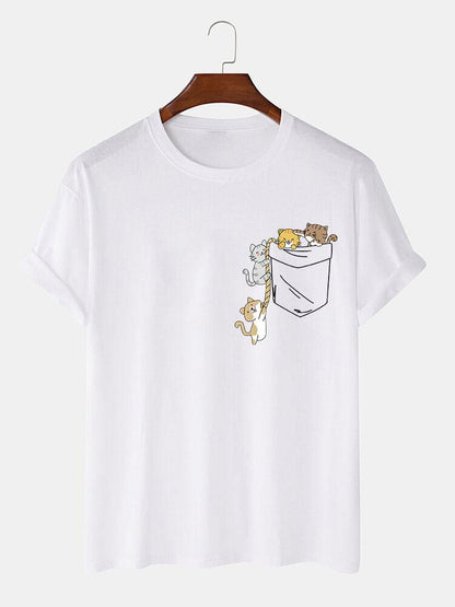 Cute Pocket Cat Print T-Shirt