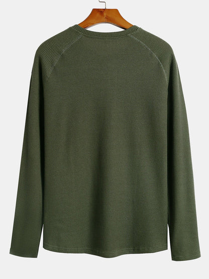 Long Sleeve Arc Hem Waffle Henley Shirt