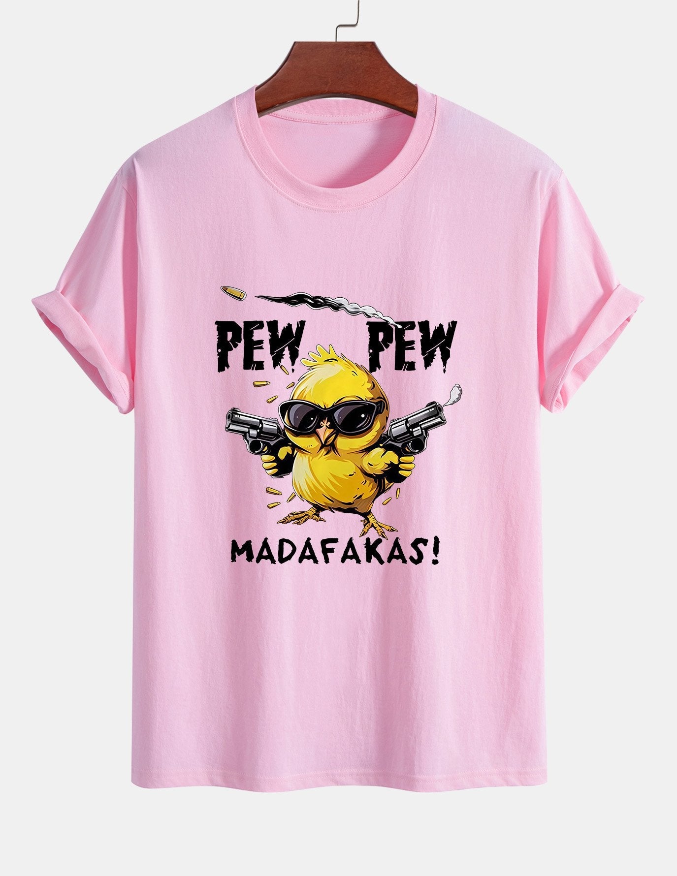 Regular Fit PEW PEW MADAFAKAS Chicken Print Cotton T-Shirt