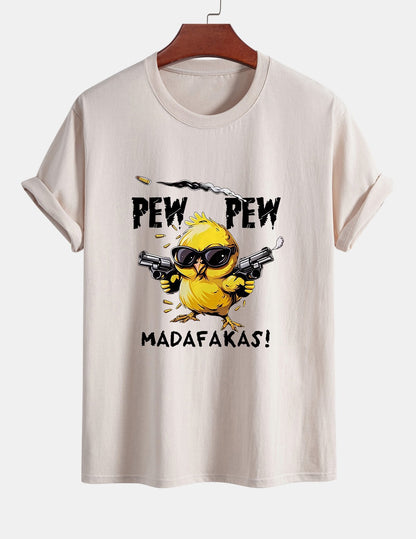 Regular Fit PEW PEW MADAFAKAS Chicken Print Cotton T-Shirt