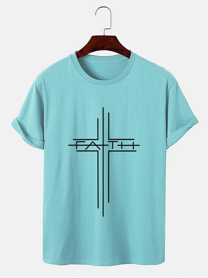 Faith Crucifix Line Print T-Shirts