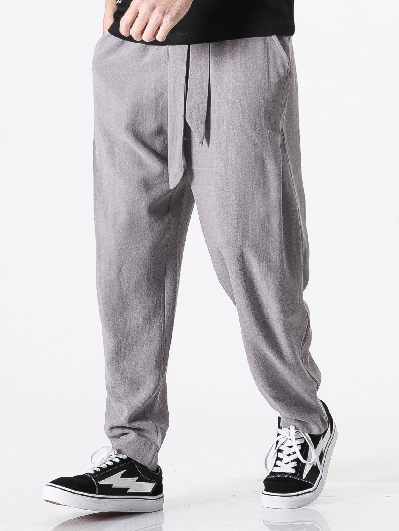 Detachable Belt Relax Fit Linen And Cotton Blend Harem Pants