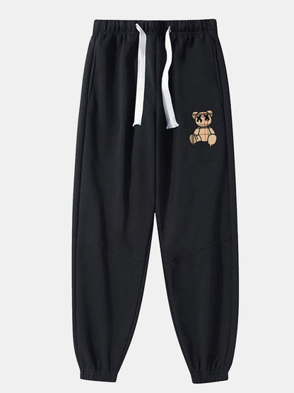 Plaid Pattern Dissolving Bear Print Cotton Blend Jogger Pants