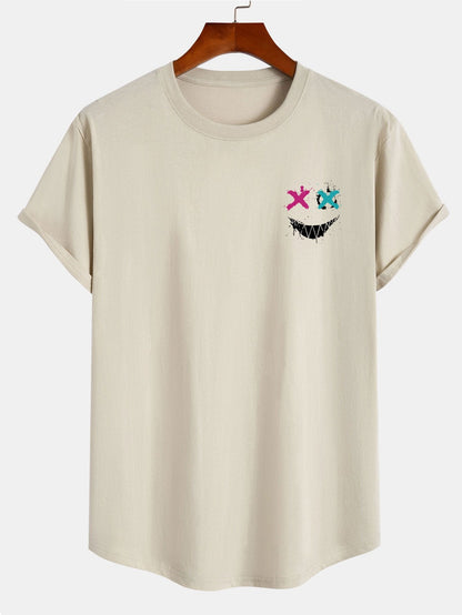 Evil Face Print Cotton Arc Hem T-Shirt