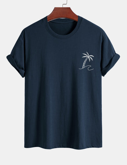 Regular Fit Palm Tree Print Cotton T-Shirt