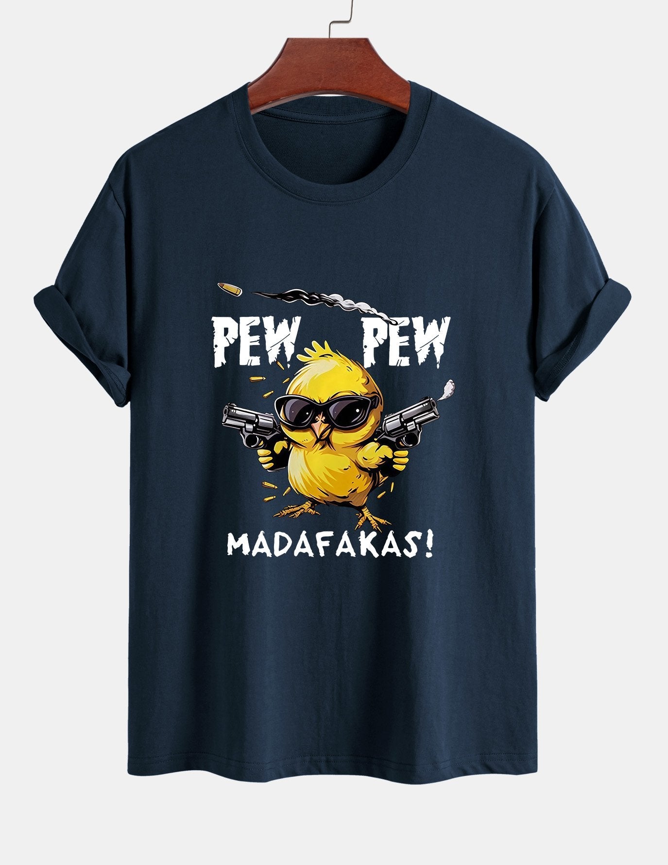 Regular Fit PEW PEW MADAFAKAS Chicken Print Cotton T-Shirt