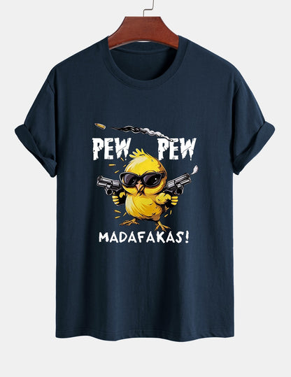 Regular Fit PEW PEW MADAFAKAS Chicken Print Cotton T-Shirt