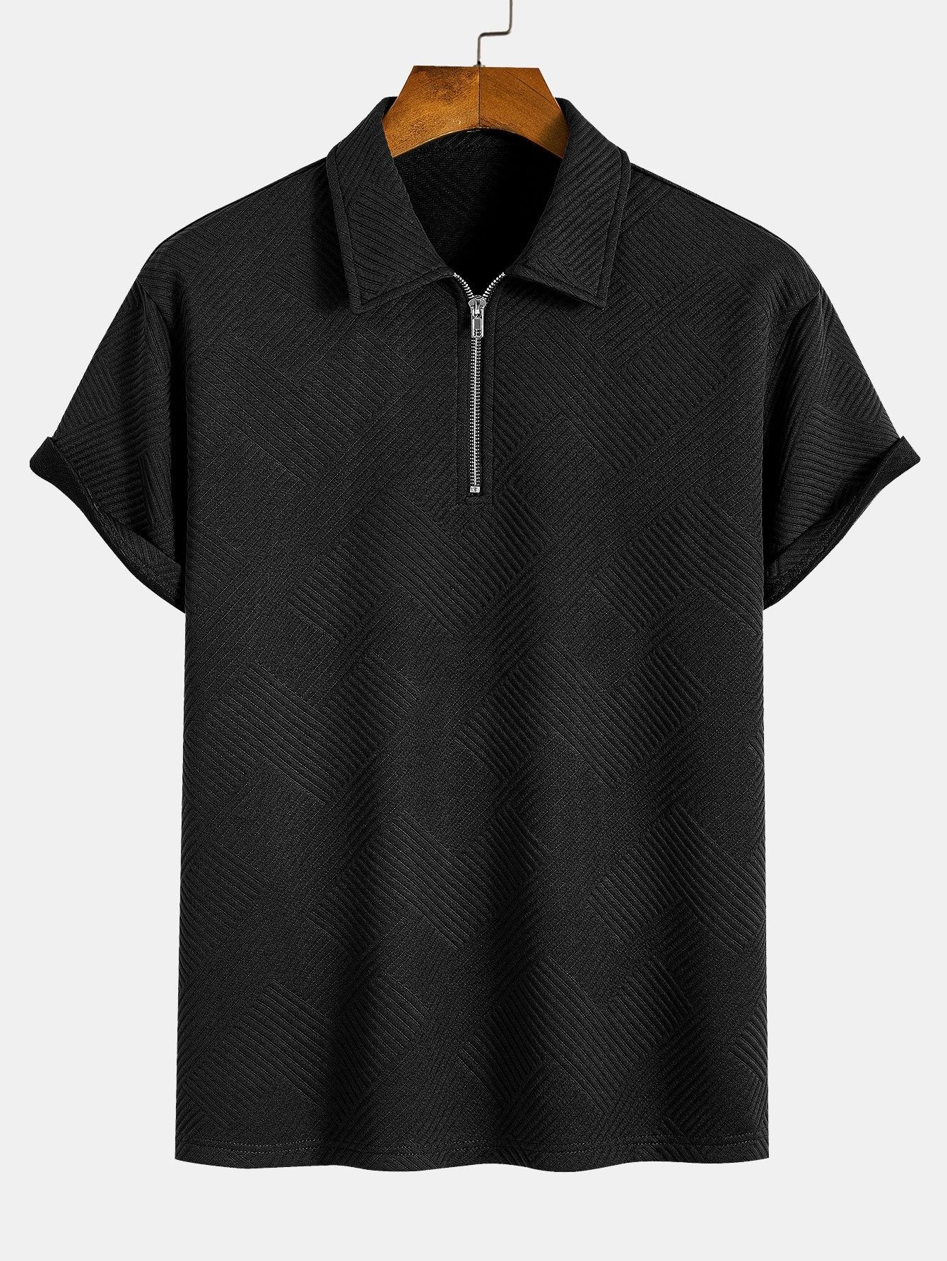 Stripe Jacquard Zip Up Polo