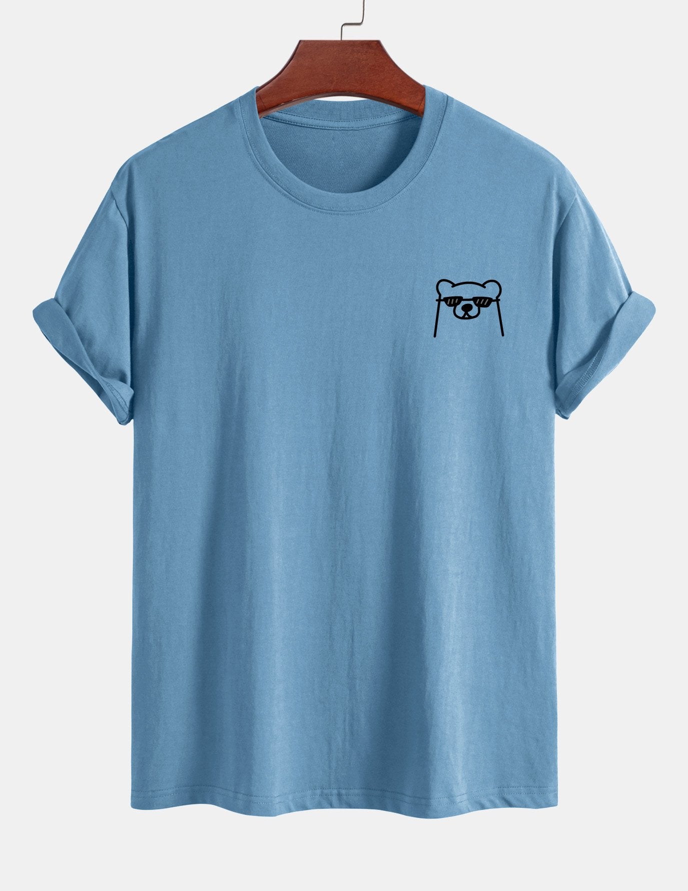 Regular Fit Bear With Sunglasses Print Cotton T-Shirt